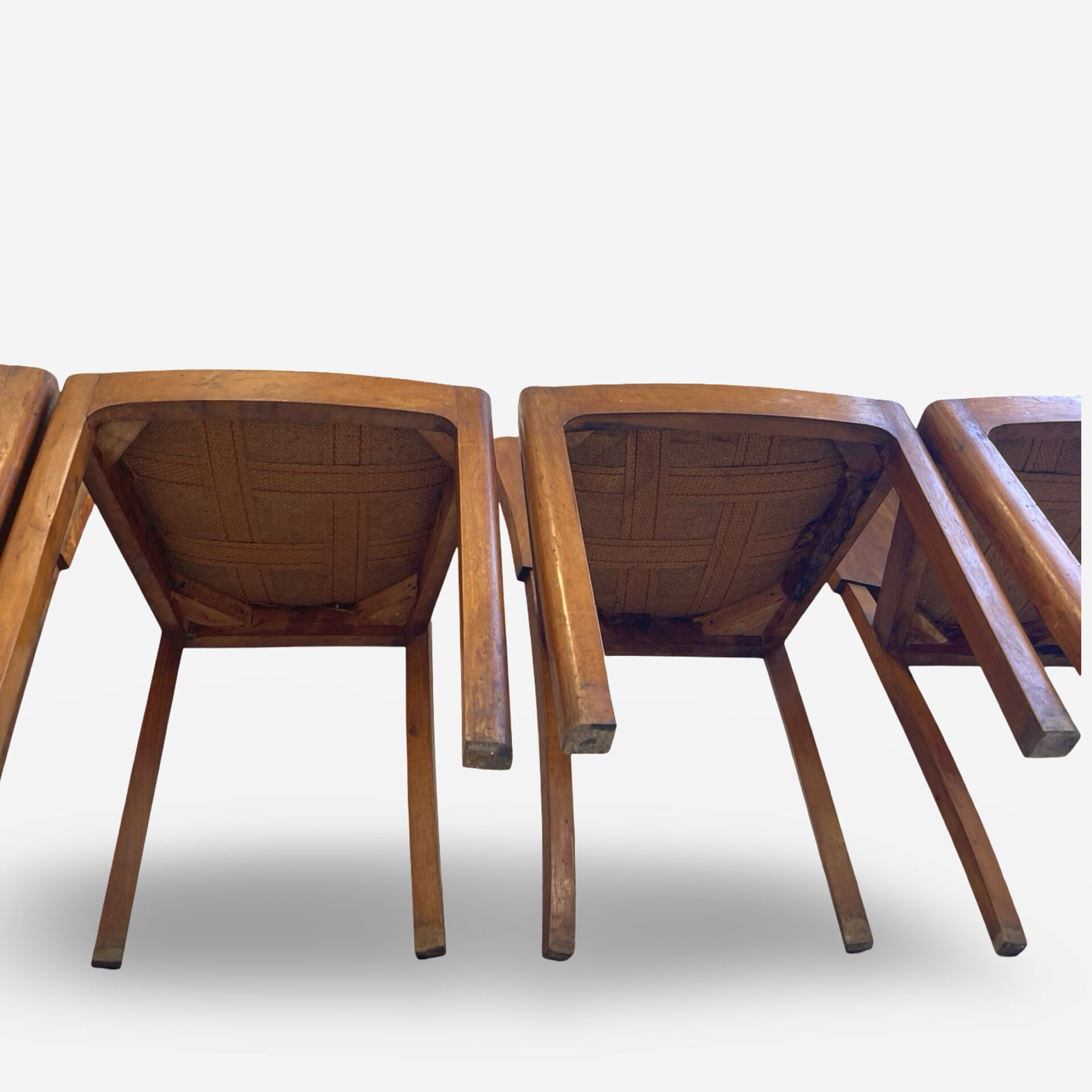Set of 4 Art Deco dining chairs in walnut, Italy, 1930s-1940s.