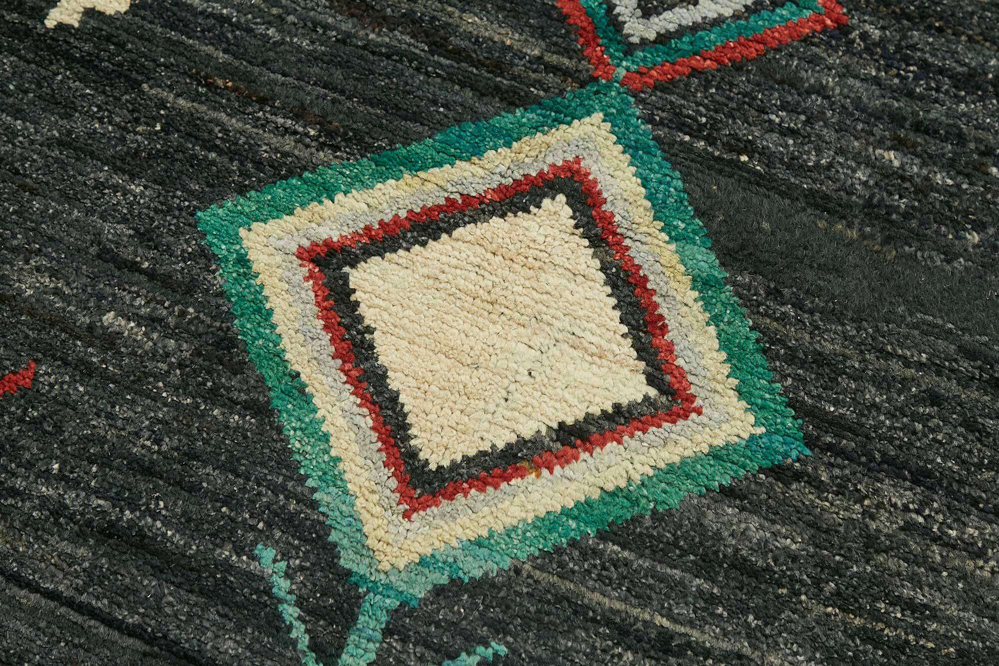Handmade Turkish One of a Kind 92 cm x 419 cm Black Wool Runner Carpet
