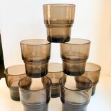 set of 8 Vereco smoked glass glasses Made in France 1970s