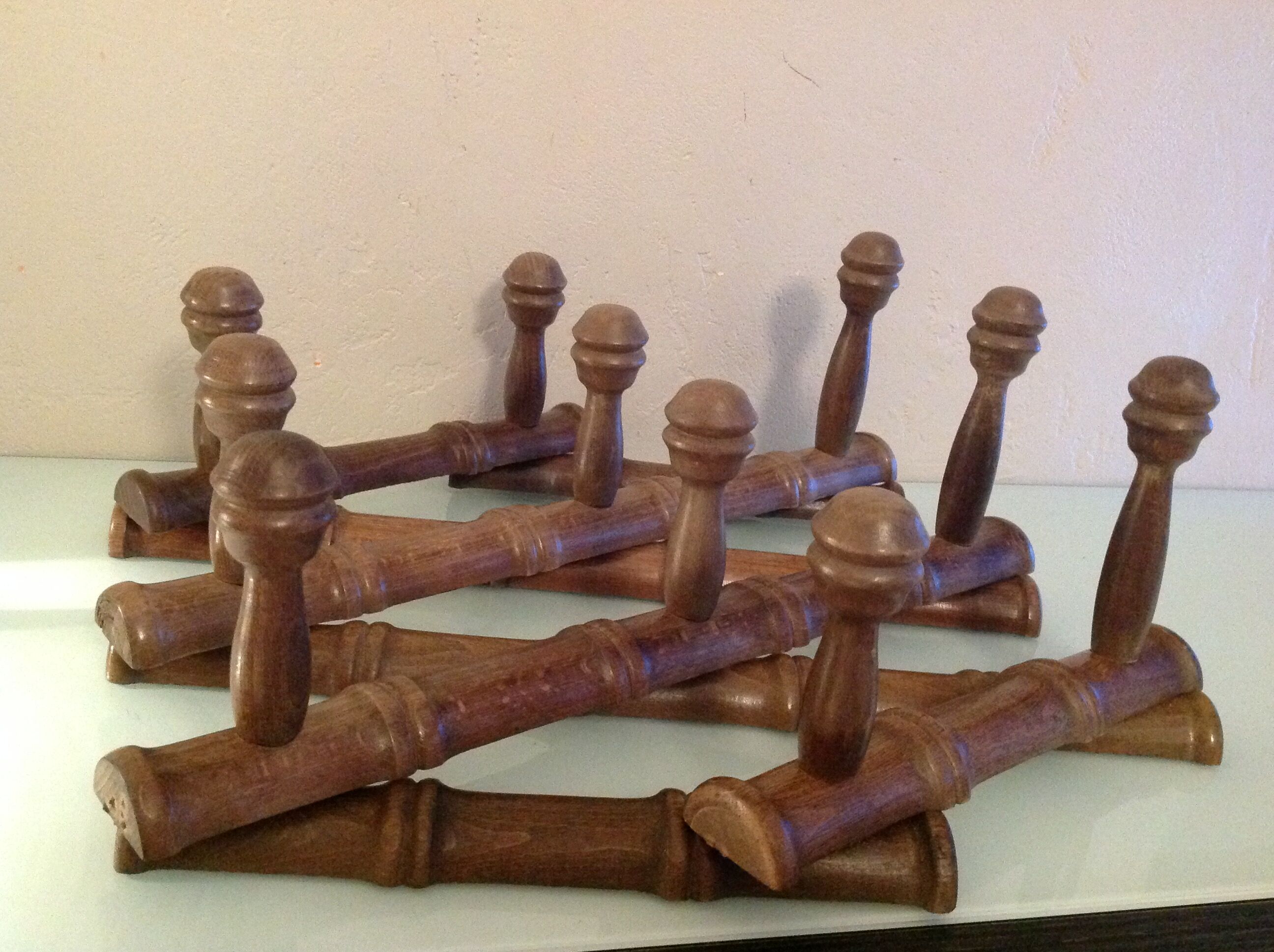 Ten-headed wooden accordion coat rack / vintage 60s-70s