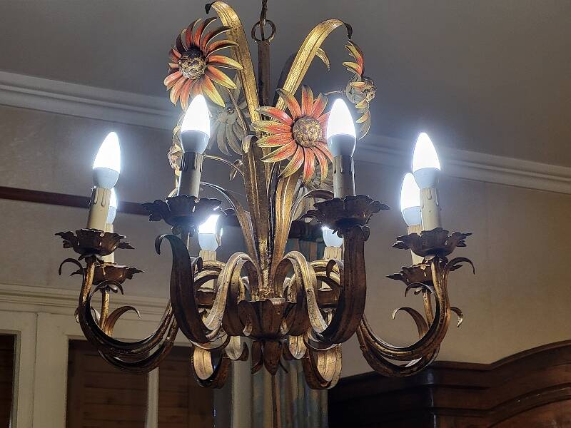 Set of painted metal chandeliers with flower decor