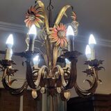 Set of painted metal chandeliers with flower decor