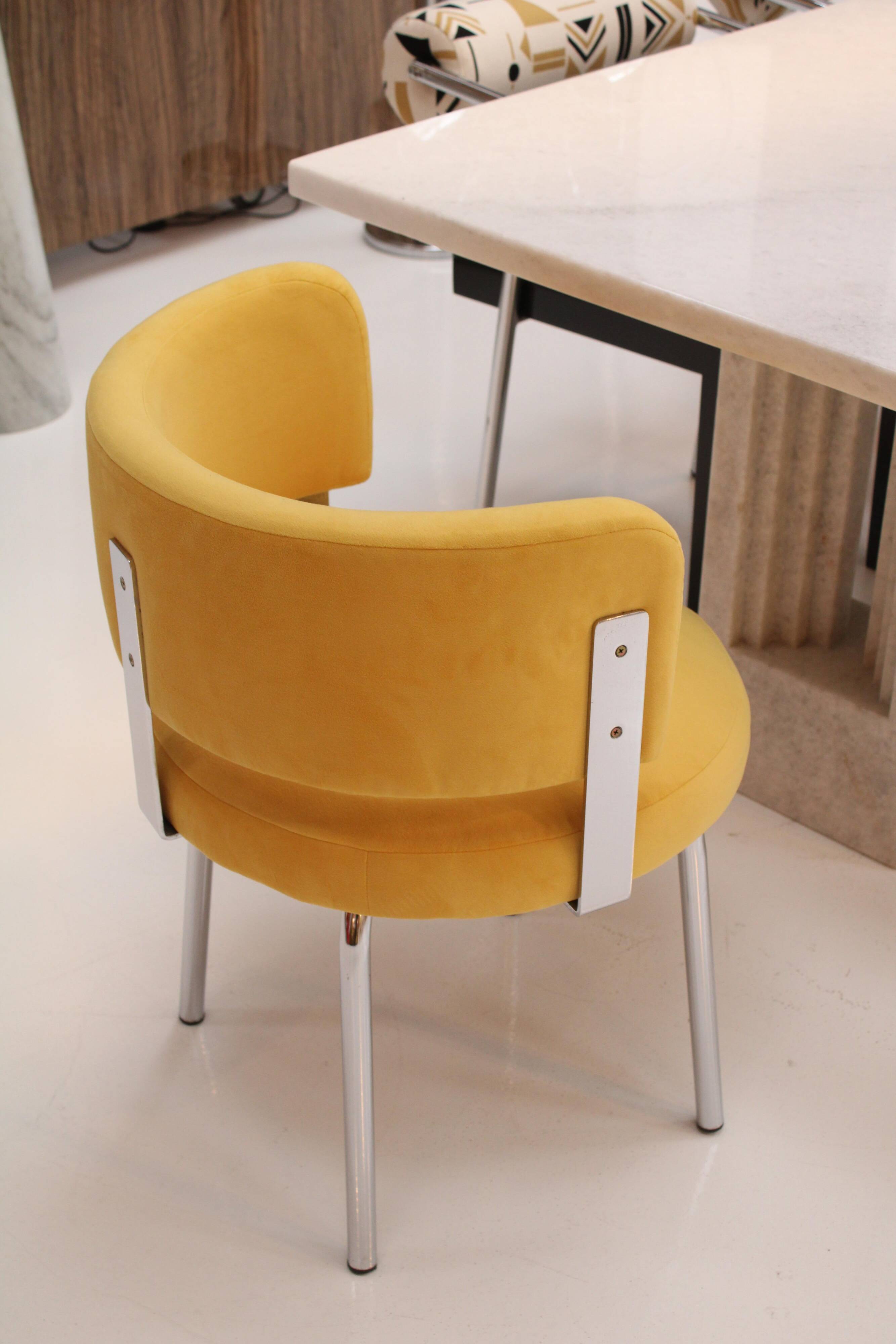 Italian Bauhaus Chairs by Pizzi Arredamenti, Steel Frame and Yellow Velvet, 1970