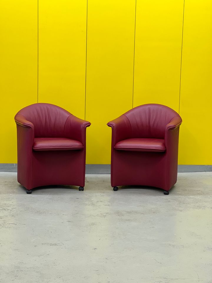 Red leather armchair on wheels, maison de sede. ( price for one )