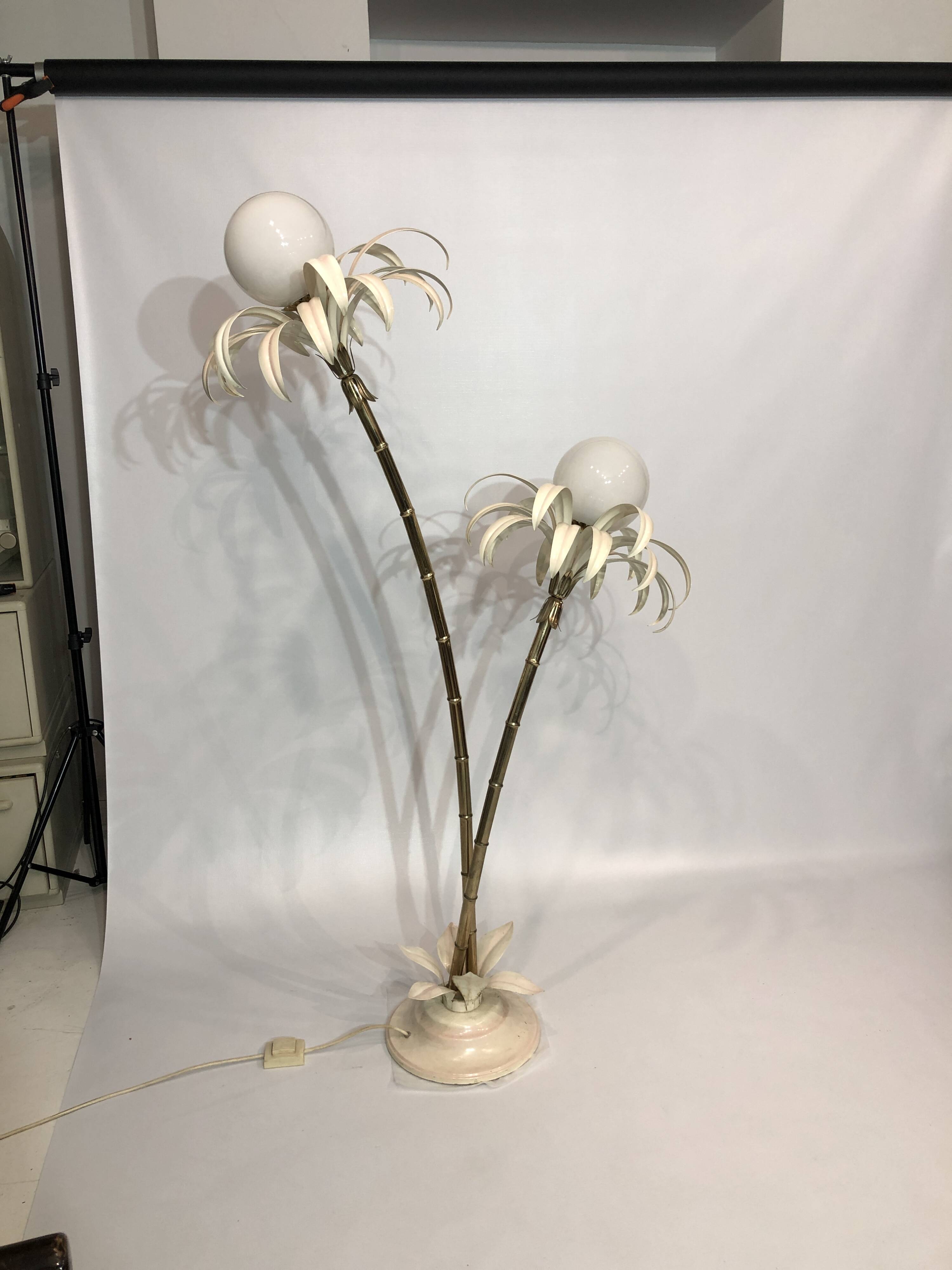 Two branch palm tree floor lamp 1970s italian hollywood regency brass