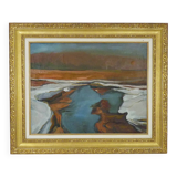 Abstract oil on canvas signed in its gilded wooden frame. 60s 70s