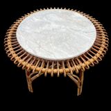 Sun coffee table in rattan and marble from the 50s