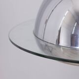 VINTAGE 1970S CHANDELIER IN CHROME-PLATED METAL AND GLASS, ITALIAN DESIGN