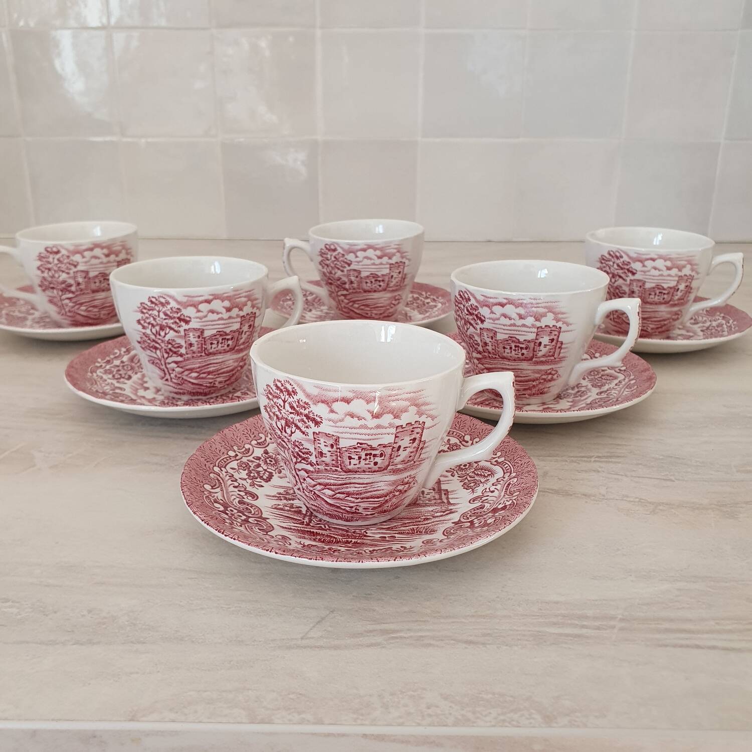 Tasses et sous-tasses Ironstone / service café thé Anglais "Olde Count