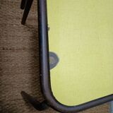 8 canteen chairs, yellow, blue, and red Formica with metal tubing from the 1950s-60s.