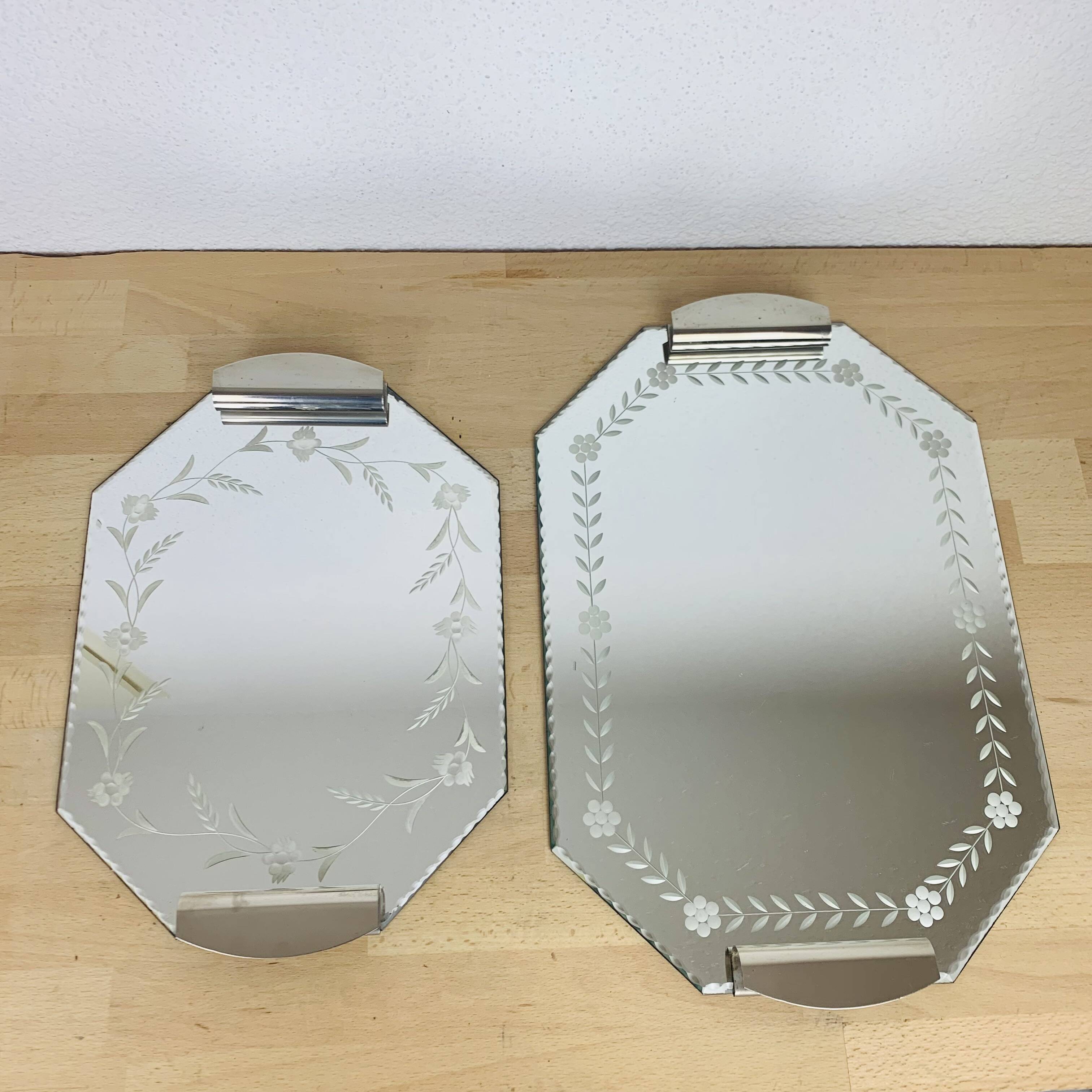2 beveled art deco mirror trays