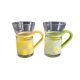 Pair of glass teacups with plastic handles