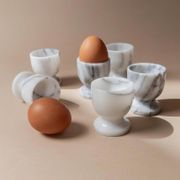 Vintage Marble Egg Cups Set of 6 in Grey and White Marble – Handcarved, Mid-Century Italy Tableware