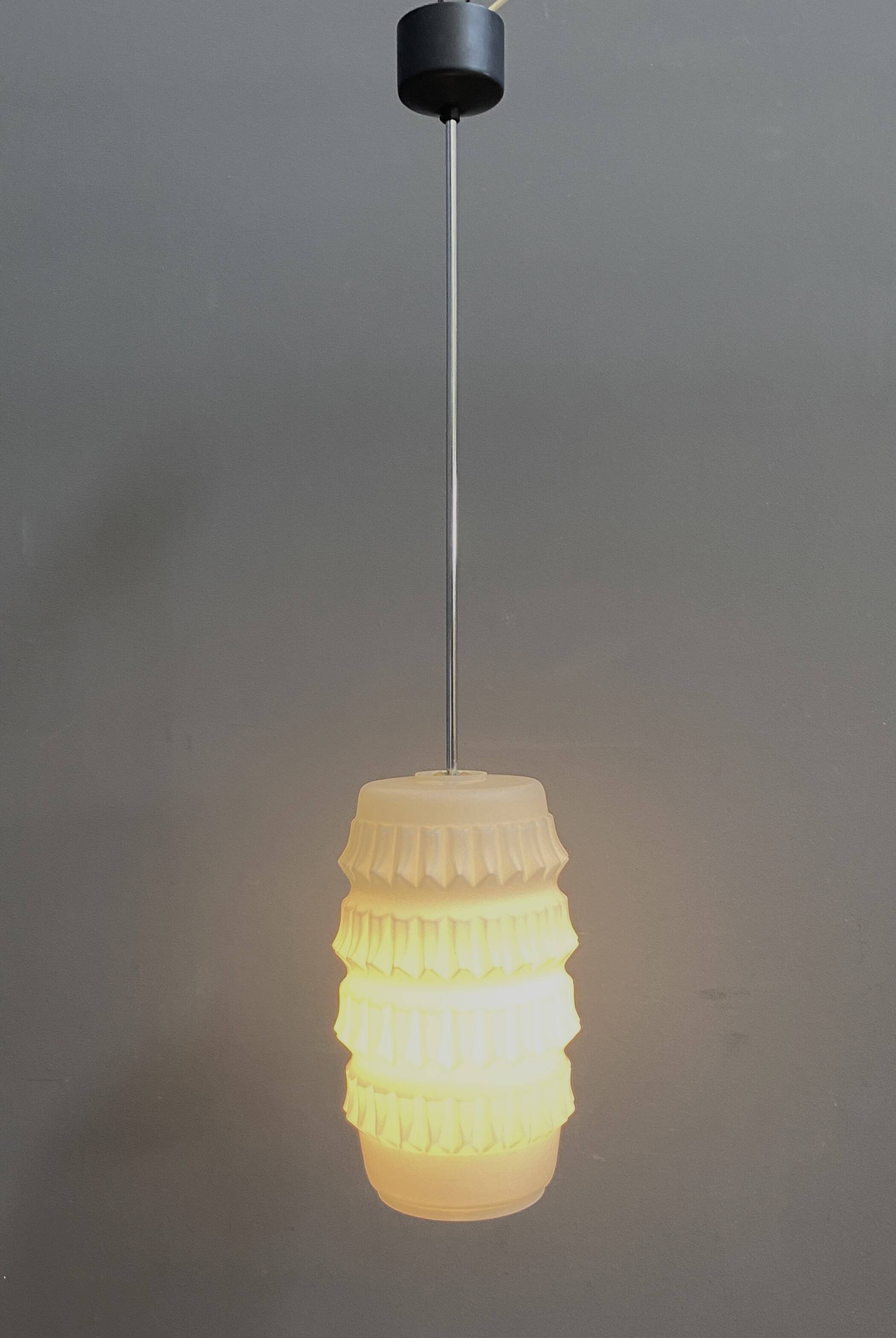 White glass Brutalis pendant lamp 1960s
