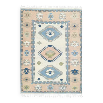 1970s Vintage Turkish Oushak Handmade Wool Cotton Beige Area Rug 185x259