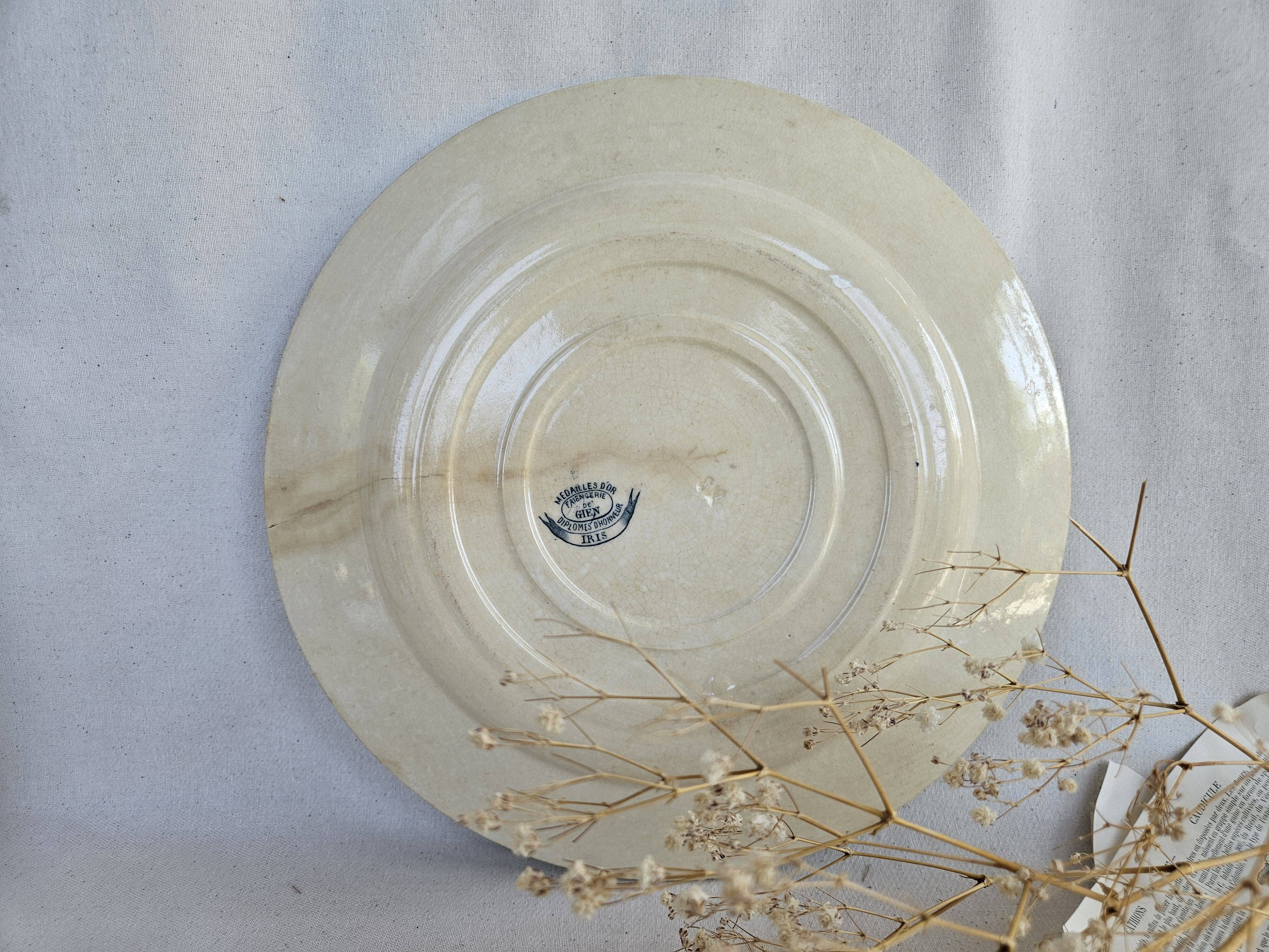 Pair of earthenware dishes from Gien, Iris model, 28 cm