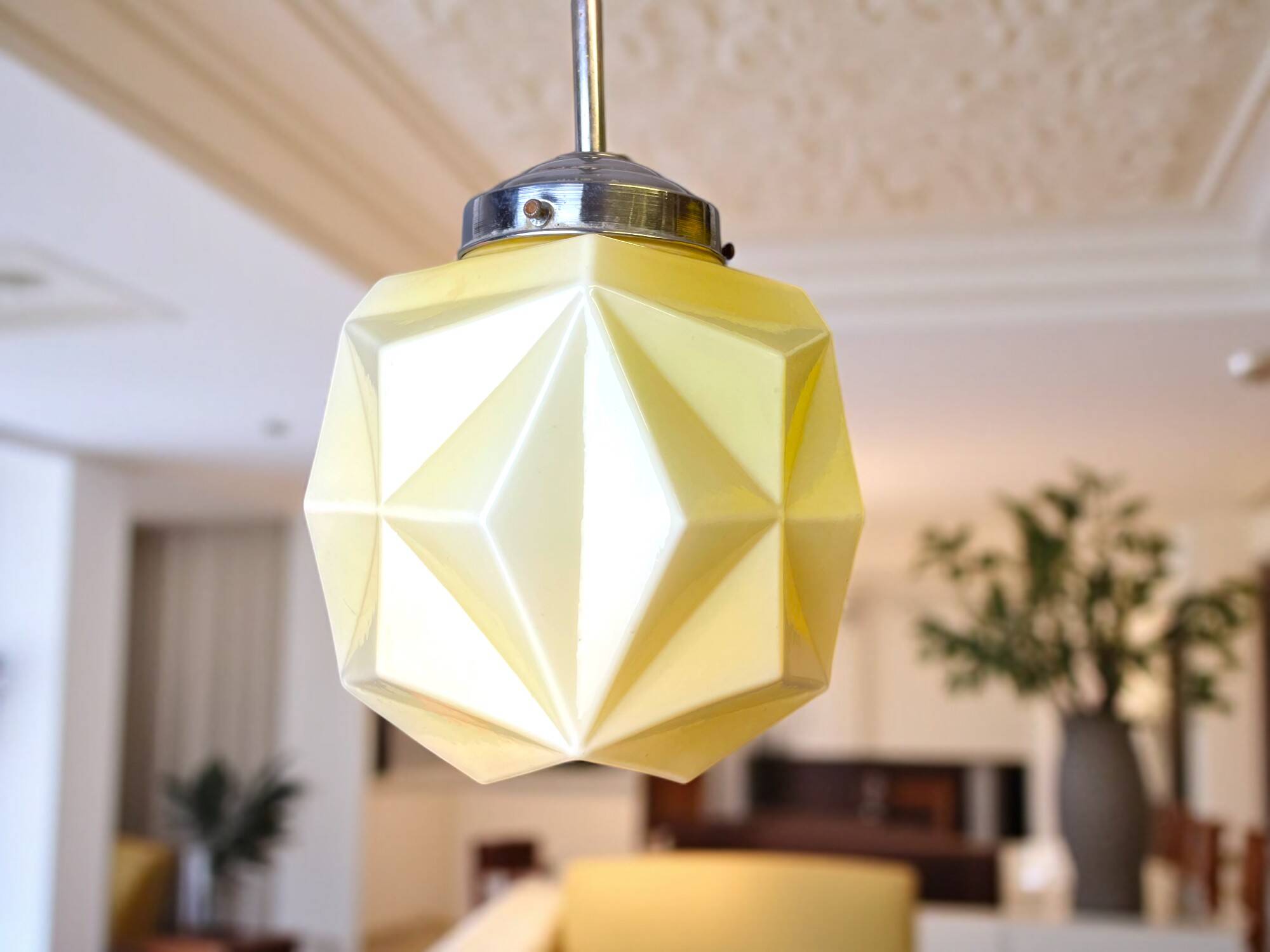 Art Deco  cream opaline glass pendant lamp