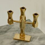 Swedish three-armed candelabrum in brass by Lars Åkesson for Vallonmässing