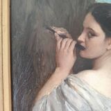 Superb oil on wood panel of a flute player by Firmin Gauthier.