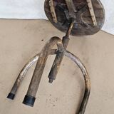 Old workshop stool in teak + wrought iron