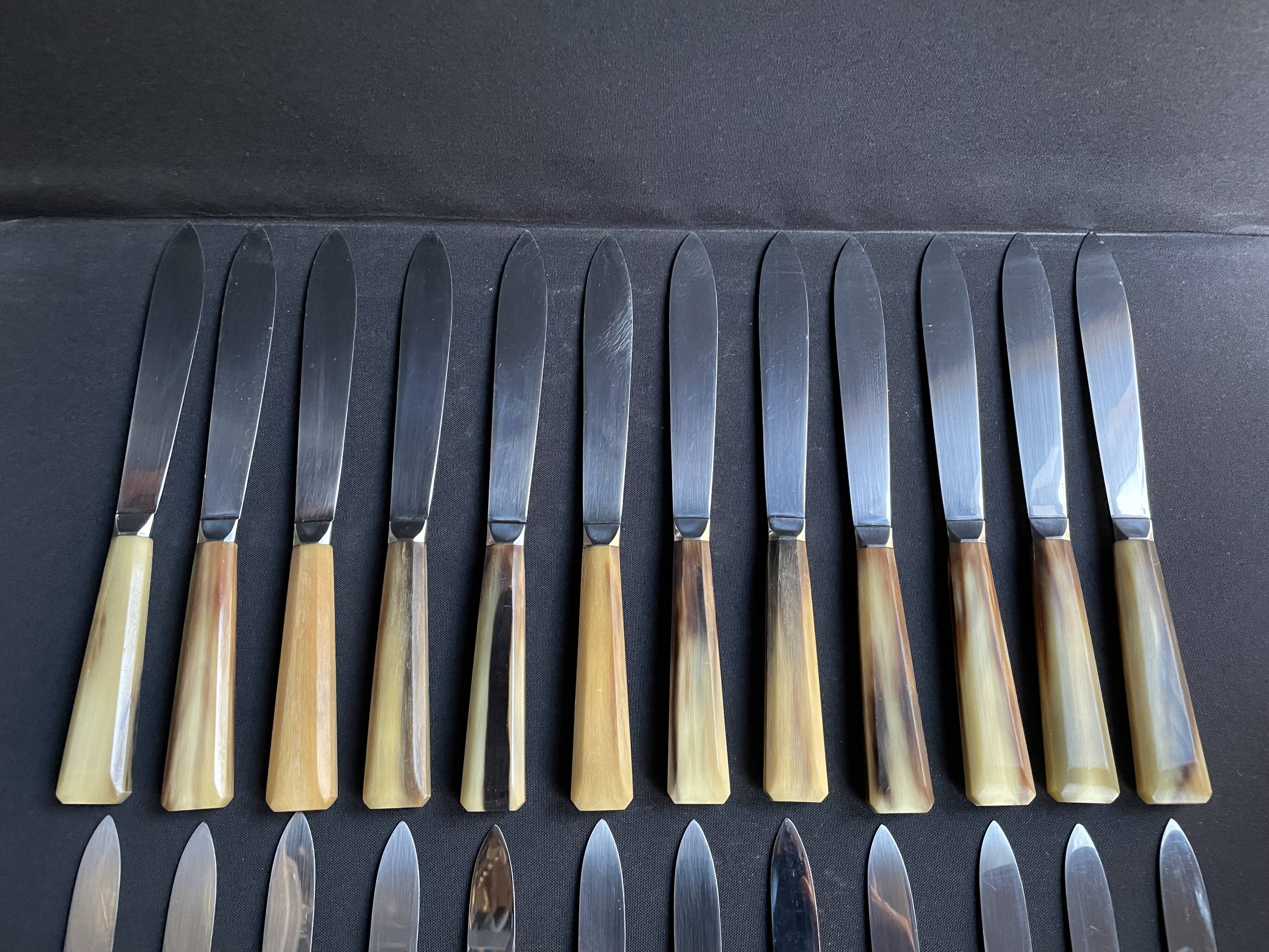 Box of 12 large and 12 small horn handle knives – Art Deco