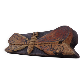 Studio ceramic butterfly wall plaque by Gerhard Liebenthron, Germany, 1982.