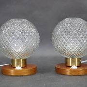 Pair of mid-century glass and wood table lamps, Czechoslovakia, 1970s
