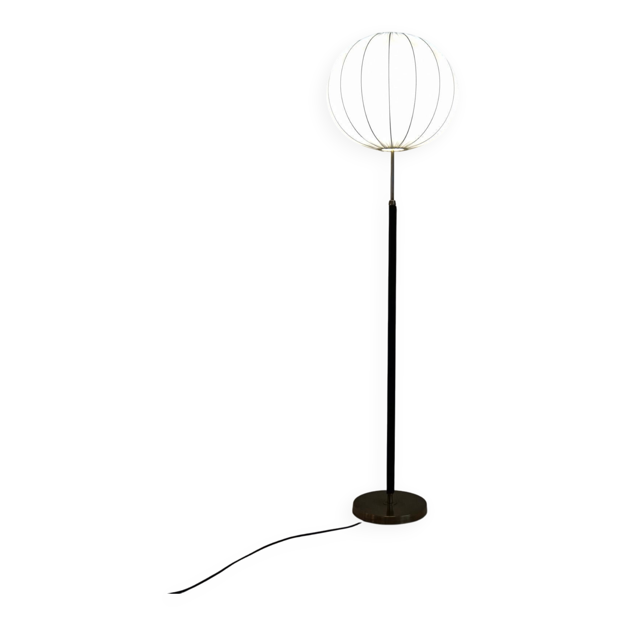 Mid-century black leather and brass floor lamp by Falkenbergs Belysning, Sweden, 1960s.