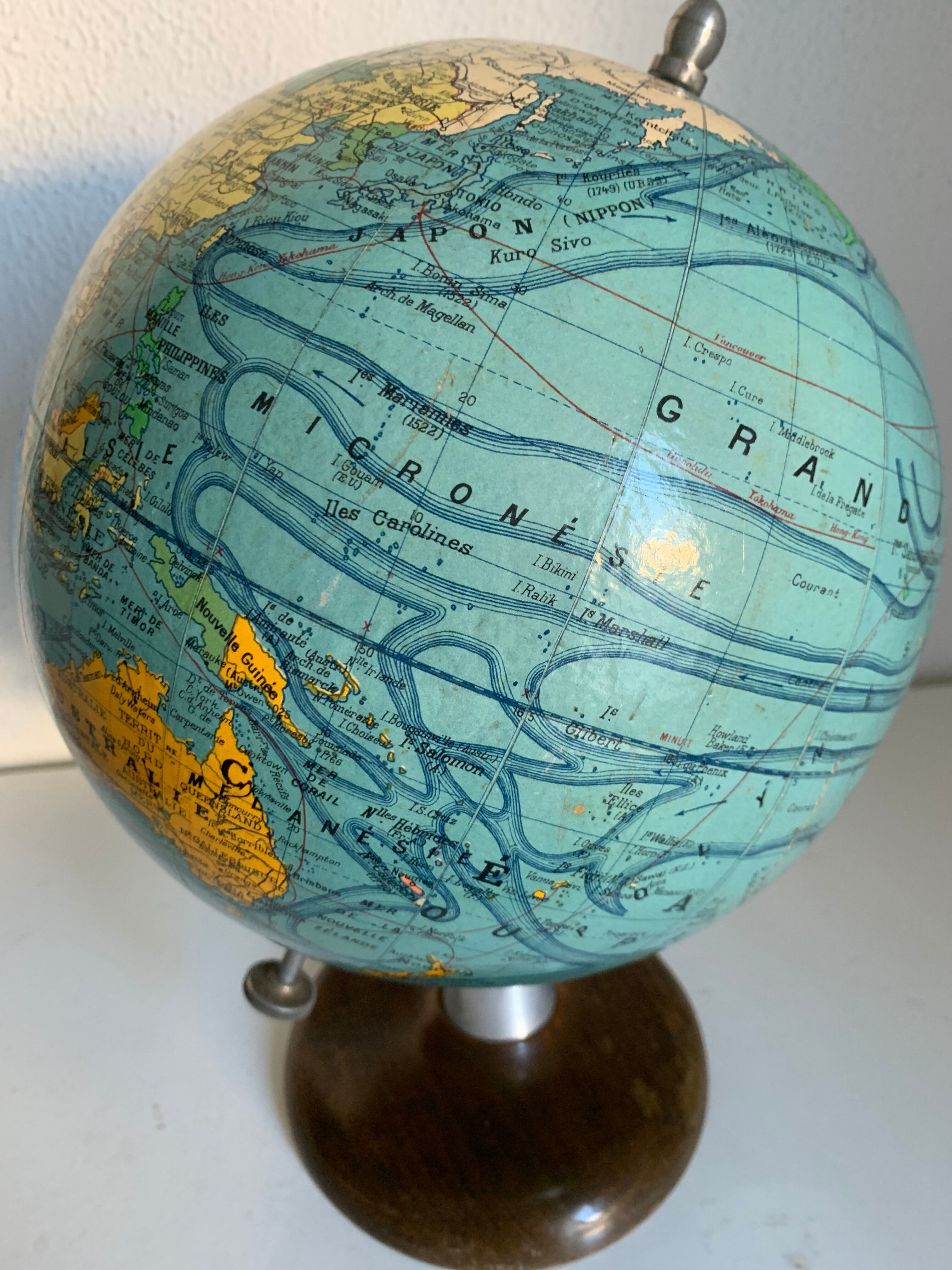 Vintage globe 1950 terrestrial wood Girard Barrère Forest - 38 cm