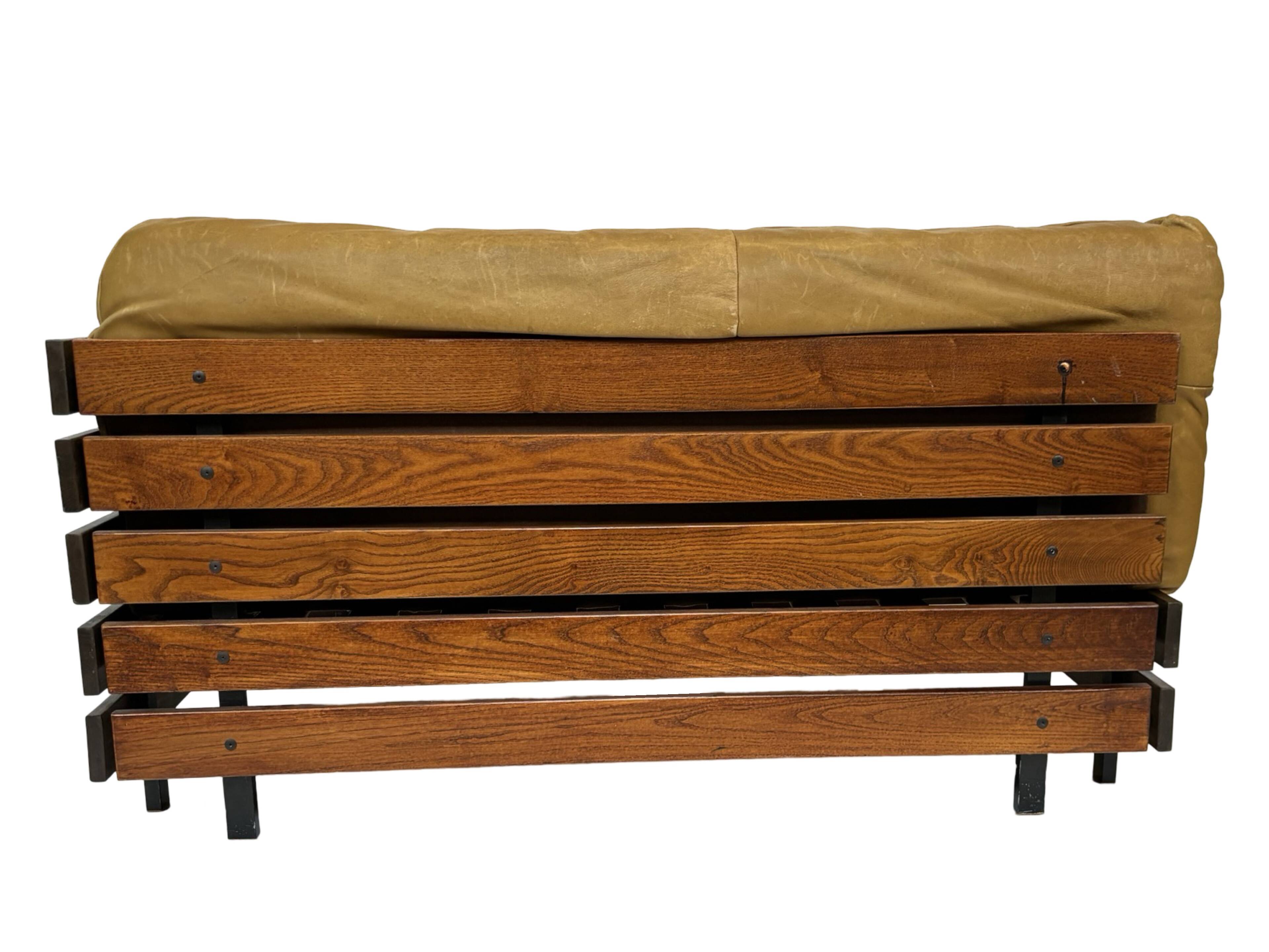 Canapé de salon Mid-Century en cuir cognac petit modèle