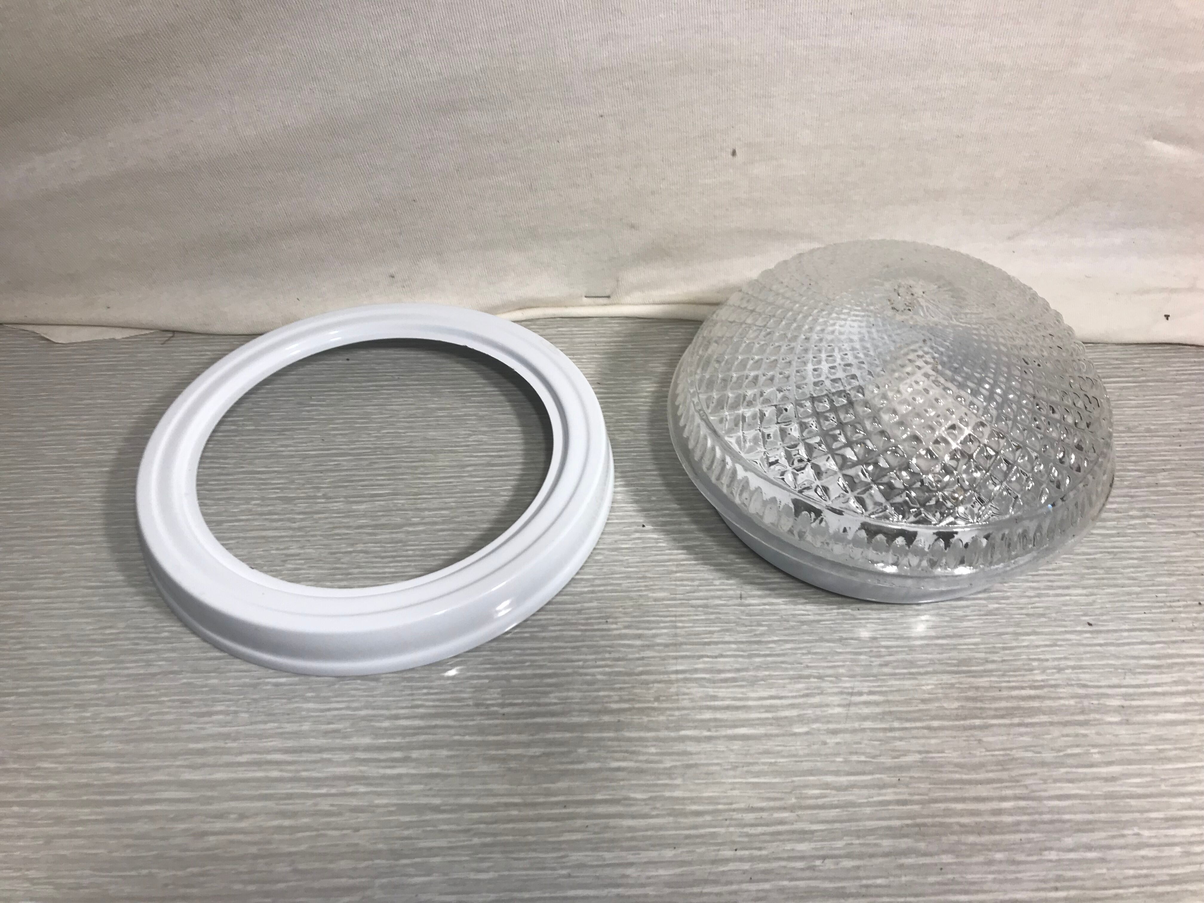 Old ceiling light molded glass vintage white metal support