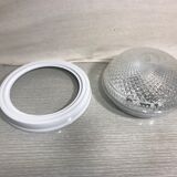 Old ceiling light molded glass vintage white metal support