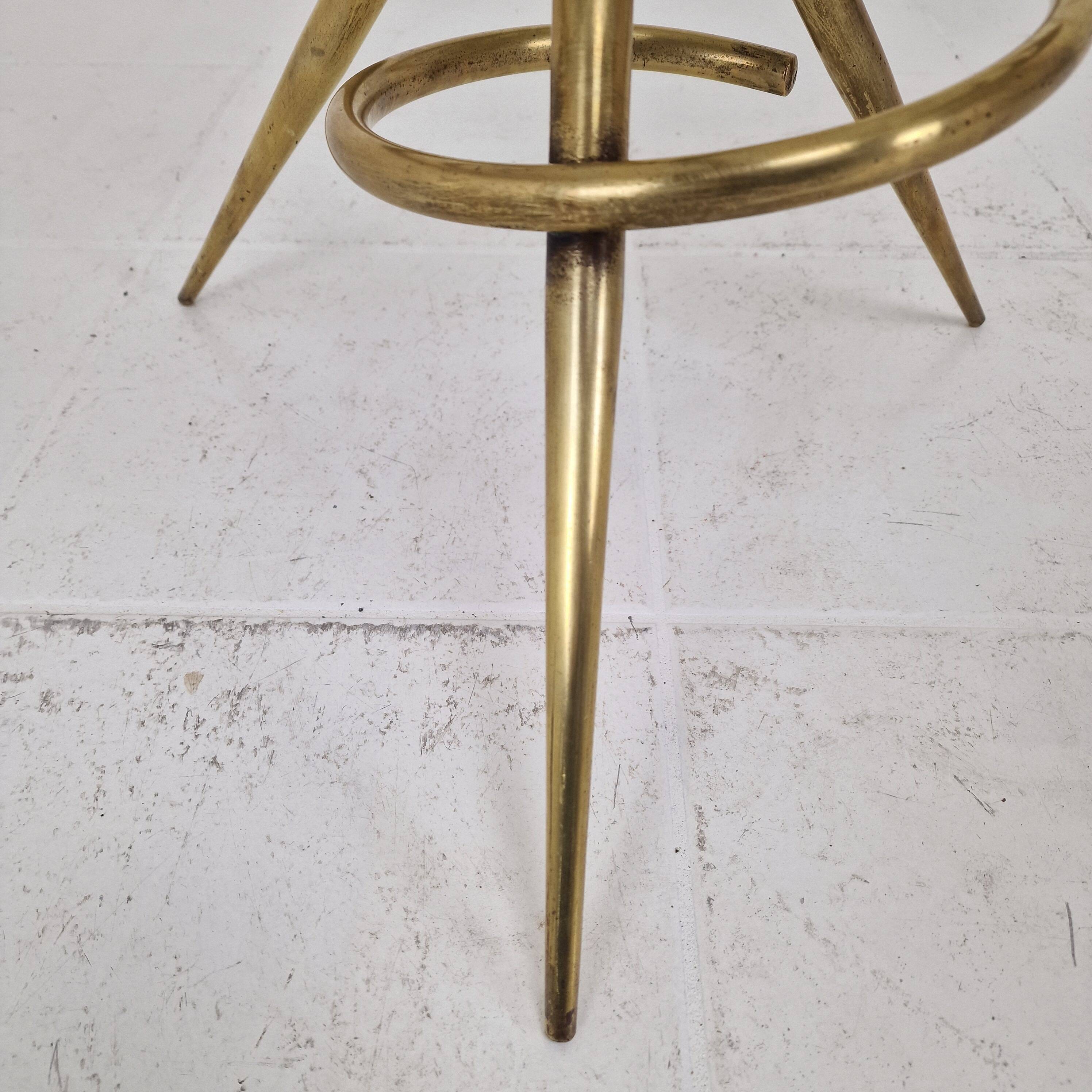 Elegant Italian Mid-Century Side Table with Sculptural Brass Base, 1970's