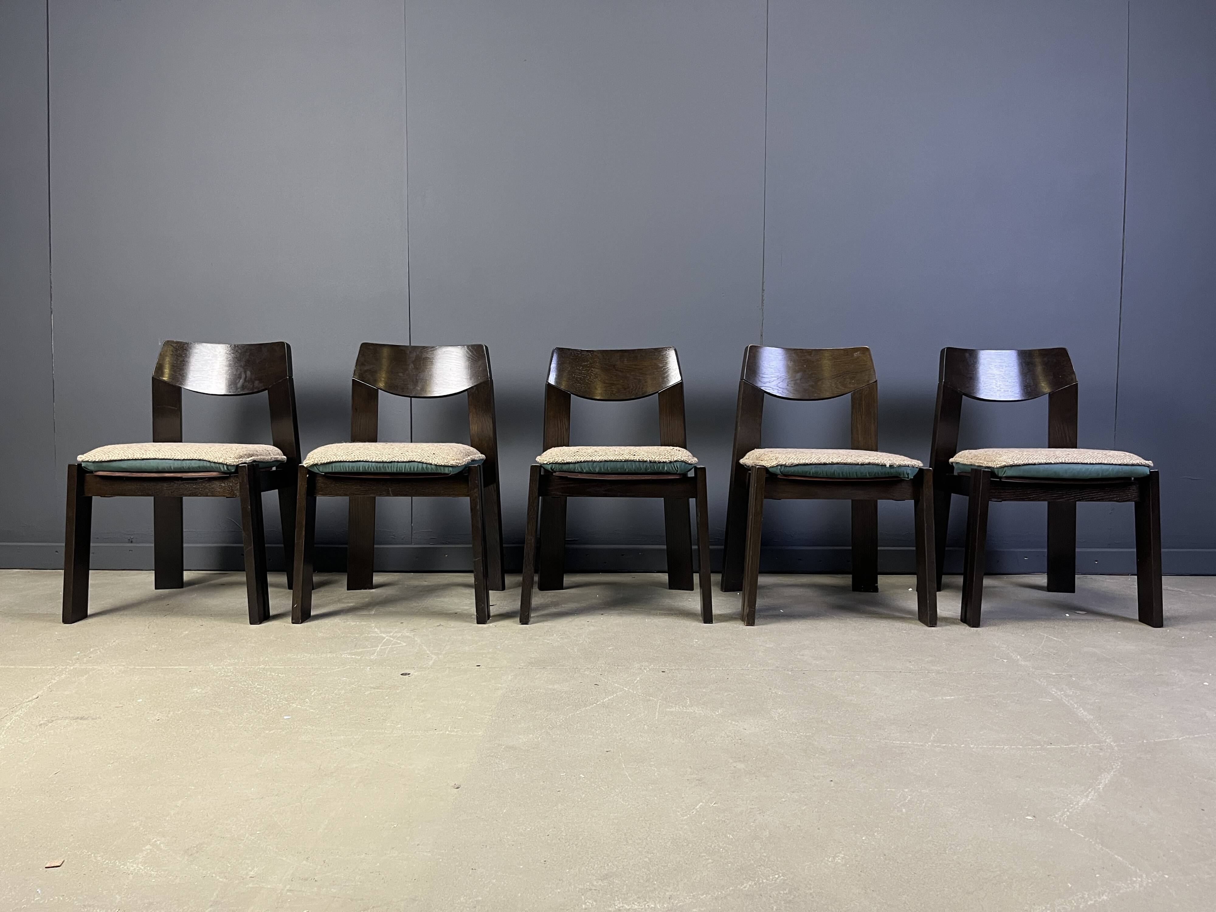 Vintage brutalist dining chairs, set of 5 - 1970s