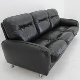 1970s 3-Seater Sofa in Black Leather,Italy
