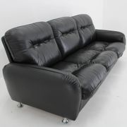 1970s 3-Seater Sofa in Black Leather,Italy