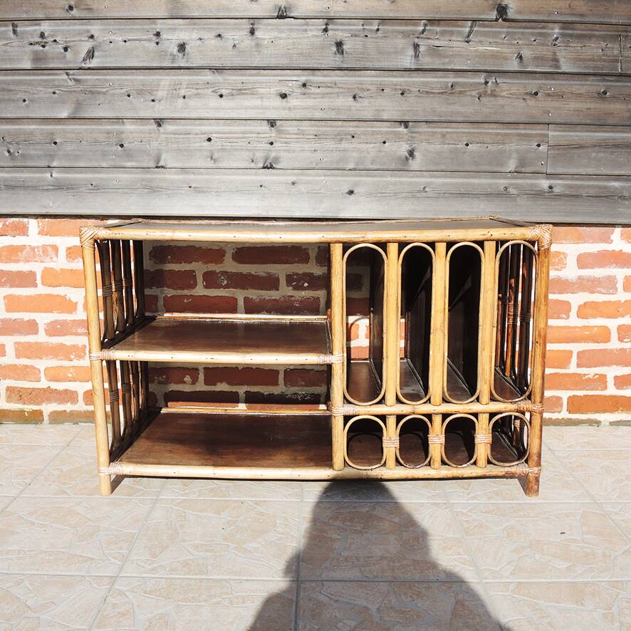 Old large hi-fi / vinyl cabinet in rattan
