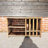 Old large hi-fi / vinyl cabinet in rattan