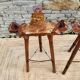 Set of 2 vintage high stools in cowhide and wood