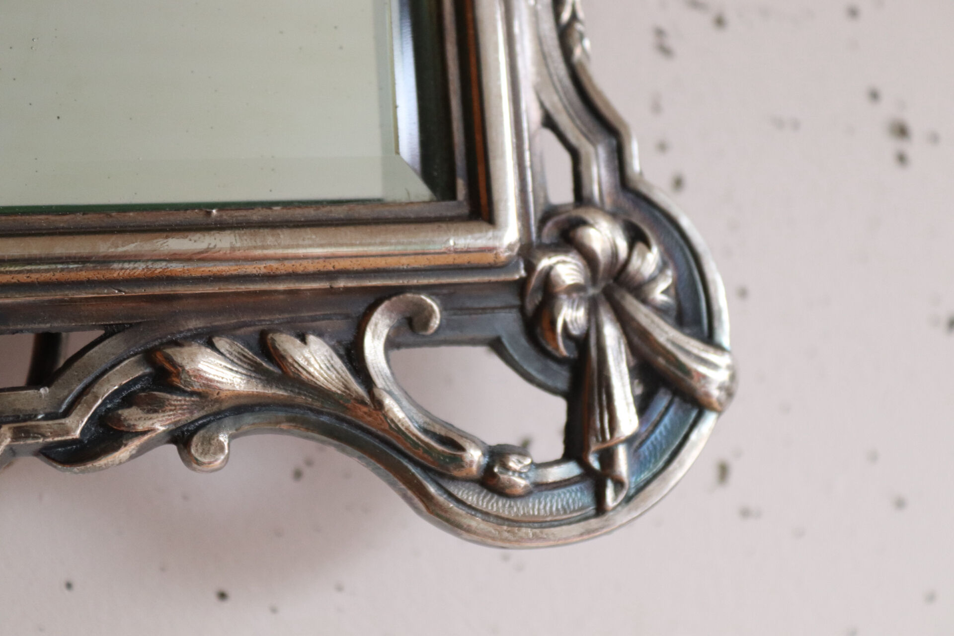 Small antique table mirror in Louis XVI style, silver-plated metal.