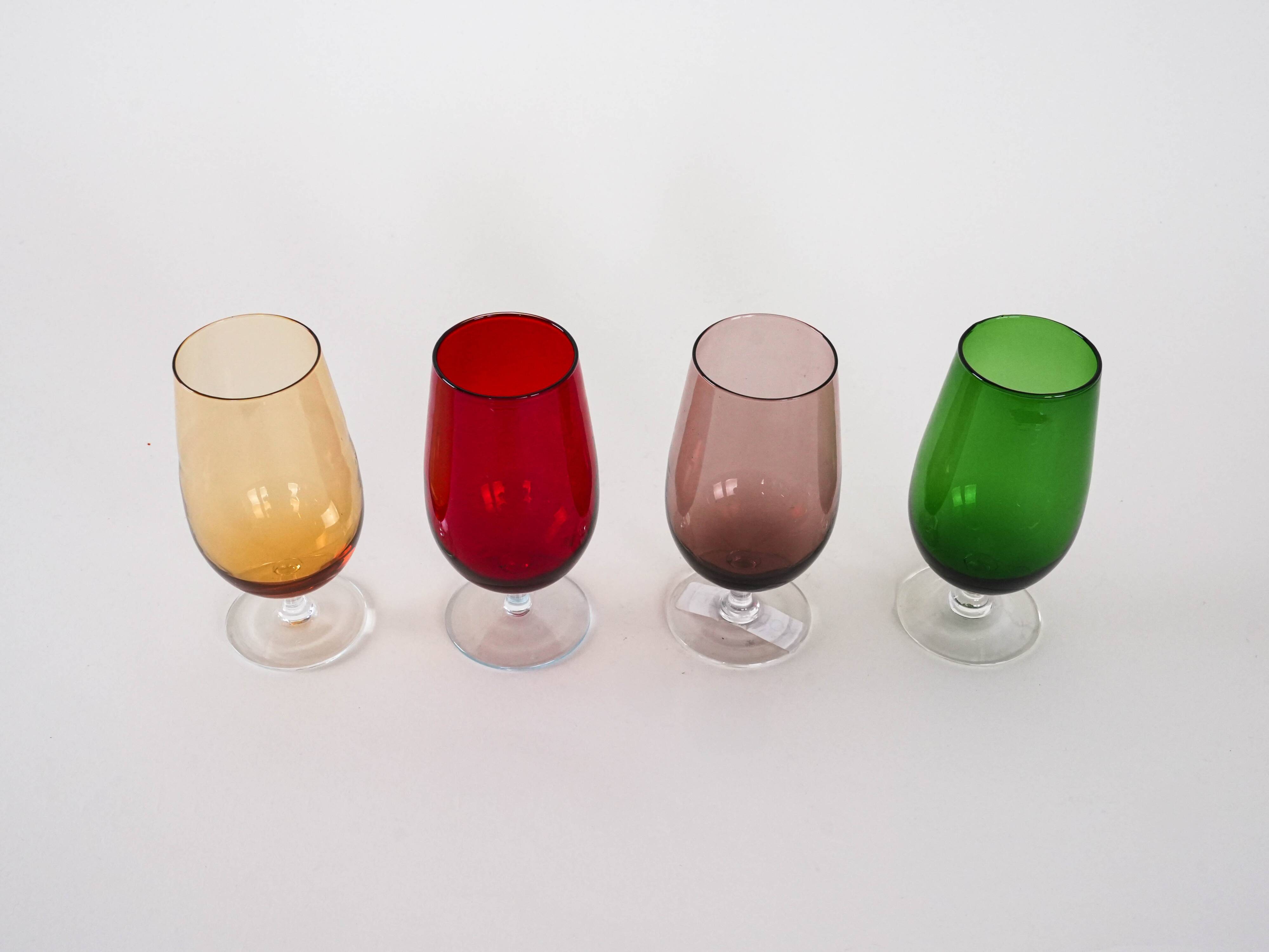 Set of colourful glasses, Italian design, 1970s, made in Italy