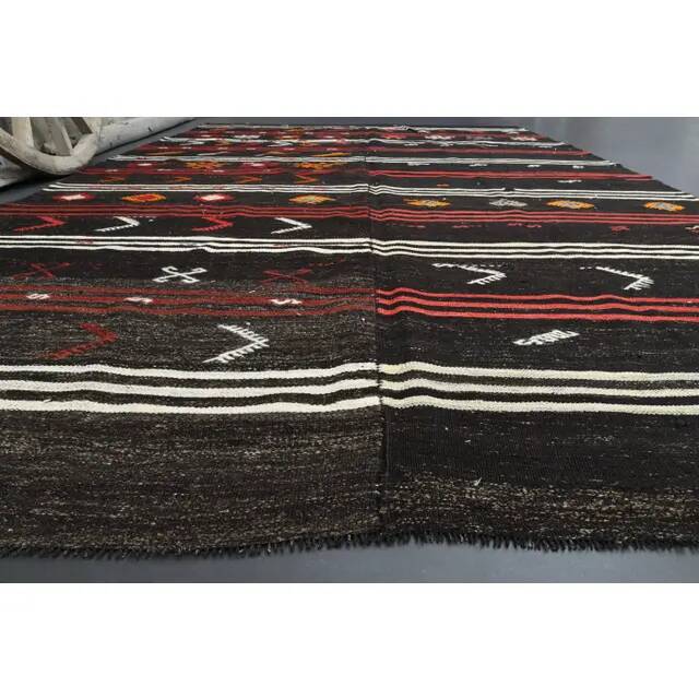 Vintage Turkish Oushak Handmade Wool Cotton Black Area Rug 257x390