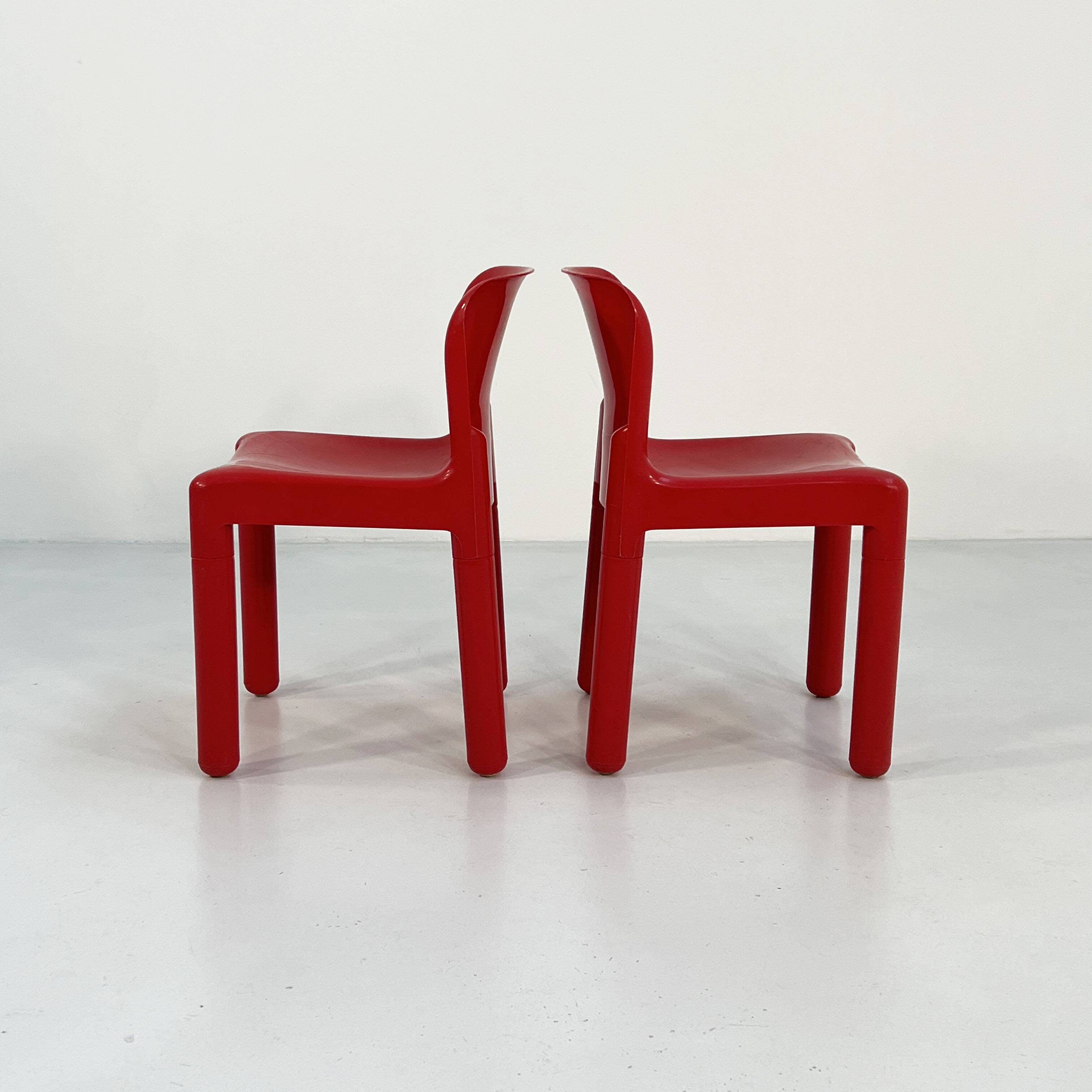 Set of 6 red chairs model 4875 by Carlo Bartoli for Kartell, 1970