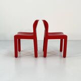 Set of 6 red chairs model 4875 by Carlo Bartoli for Kartell, 1970