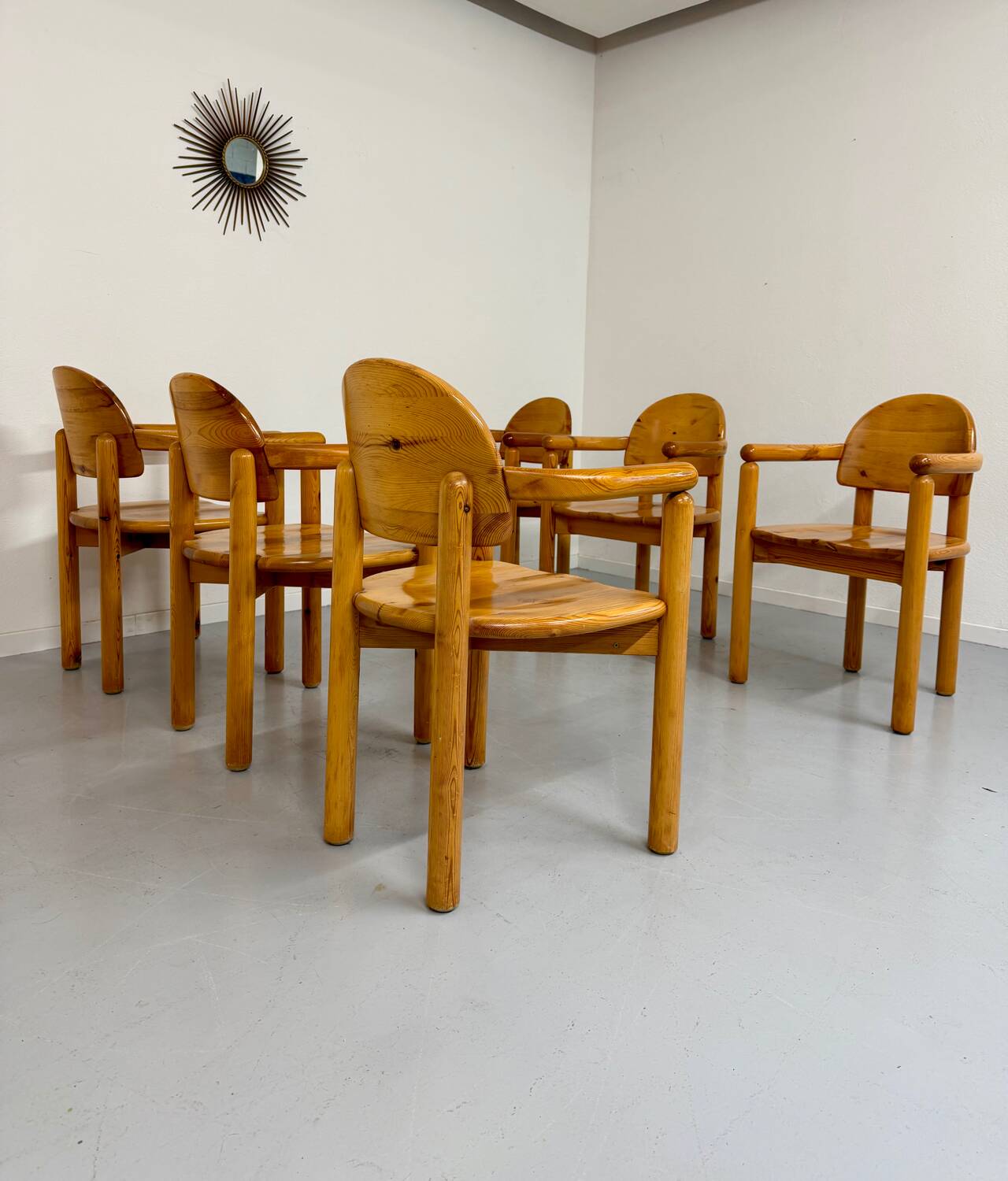Set of 6 solid pine chairs in Scandinavian design by Reiner Daumiller vintage