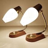 Pair of Scandinavian Lamps, Teak Glass
