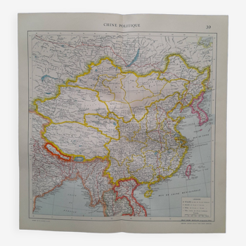 Carte géographique issue Atlas  Quillet  année 1925   carte : Chine politique