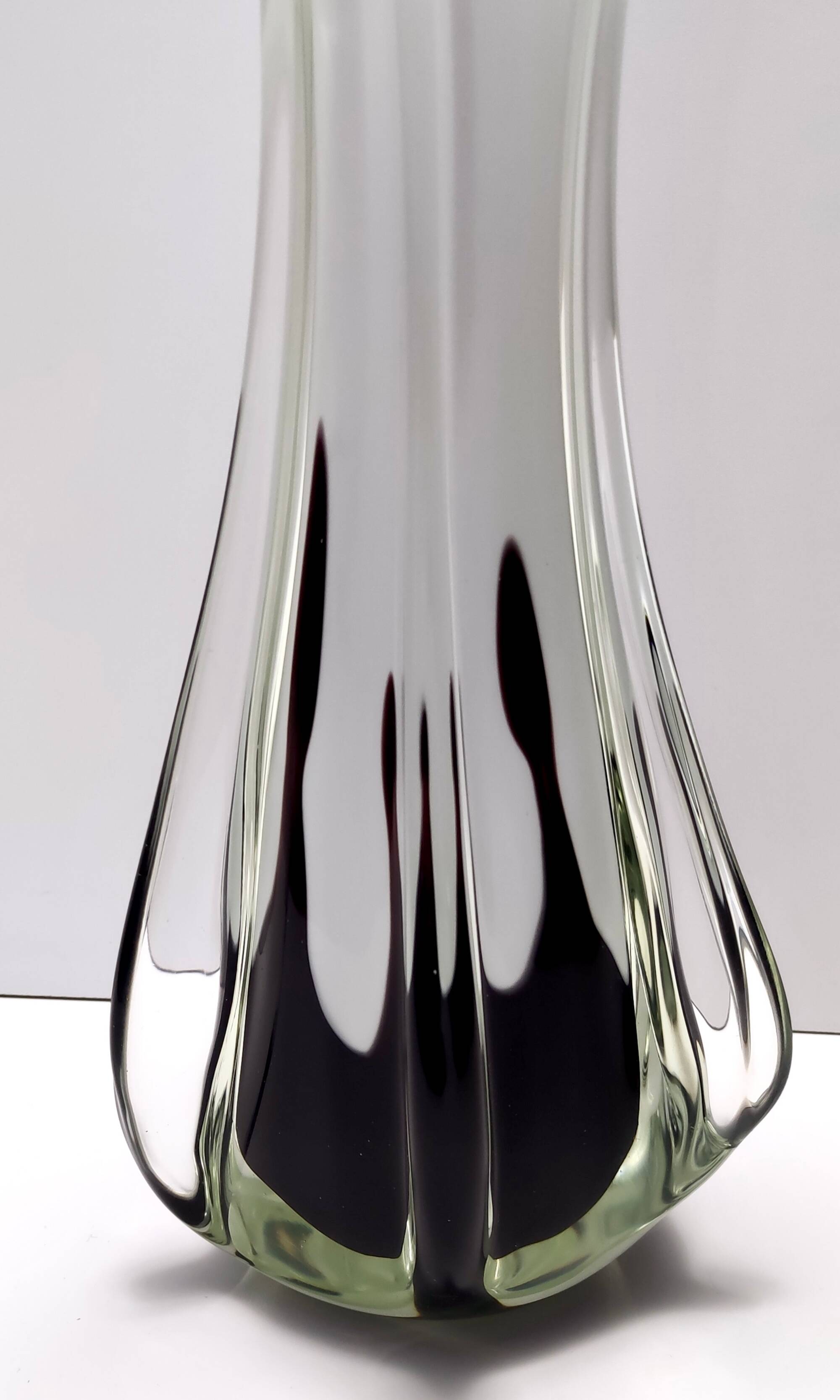 White and Purple Hand Blown Sommerso Glass Vase by Fratelli Toso, Italy