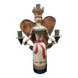 German polychrome wooden angel of light candle holder