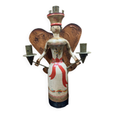 Bougeoir ange de lumière en bois polychrome allemand